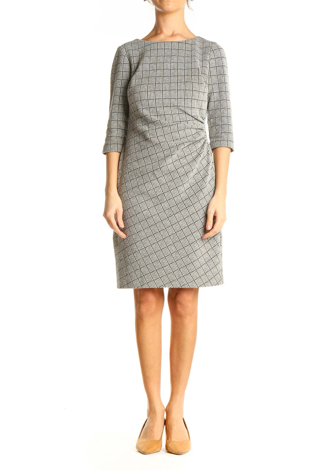 Gray Checkered Sheath Dress