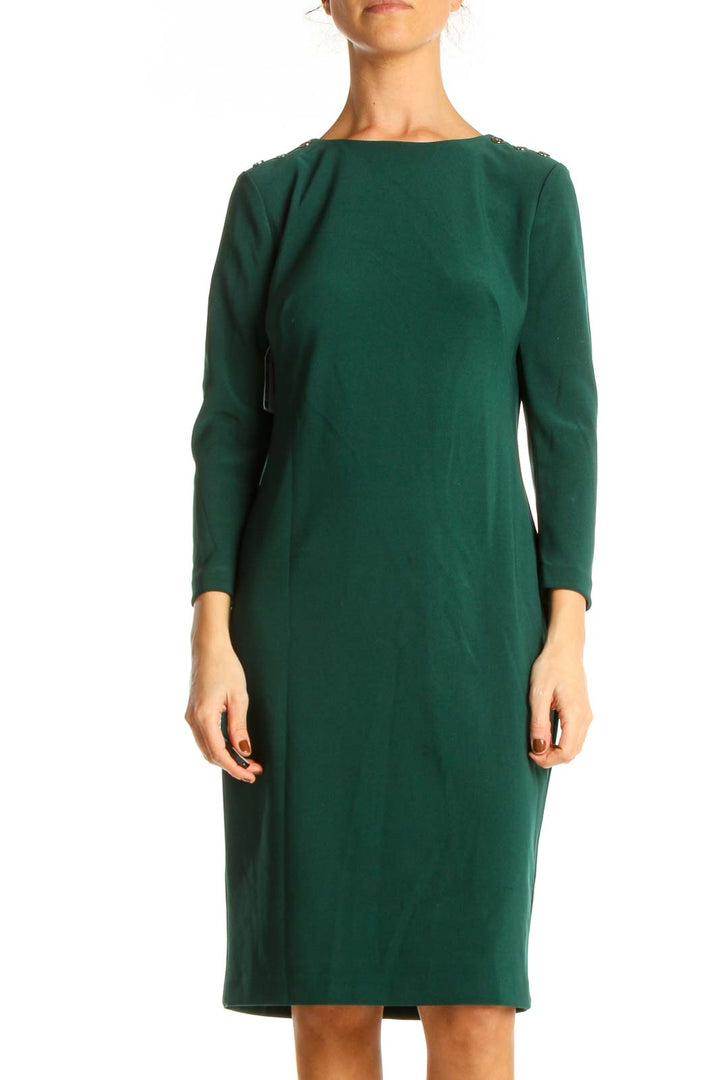 Green Solid Work Shift Dress