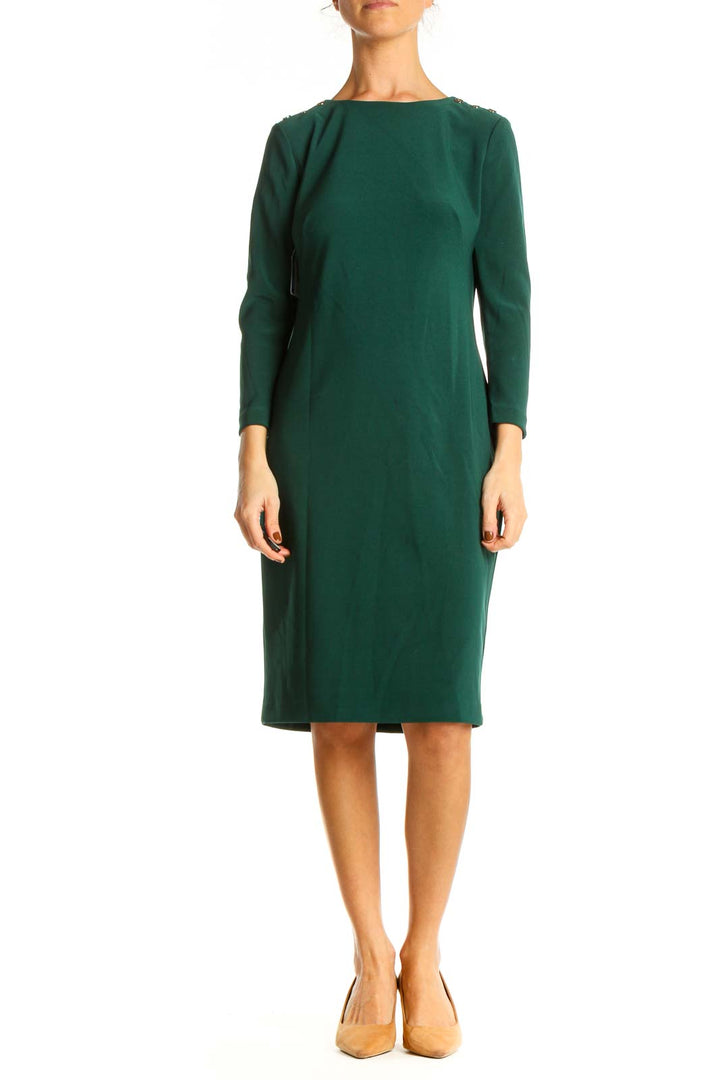 Green Solid Work Shift Dress