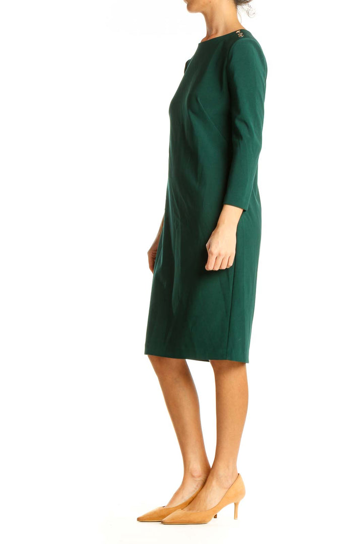 Green Solid Work Shift Dress