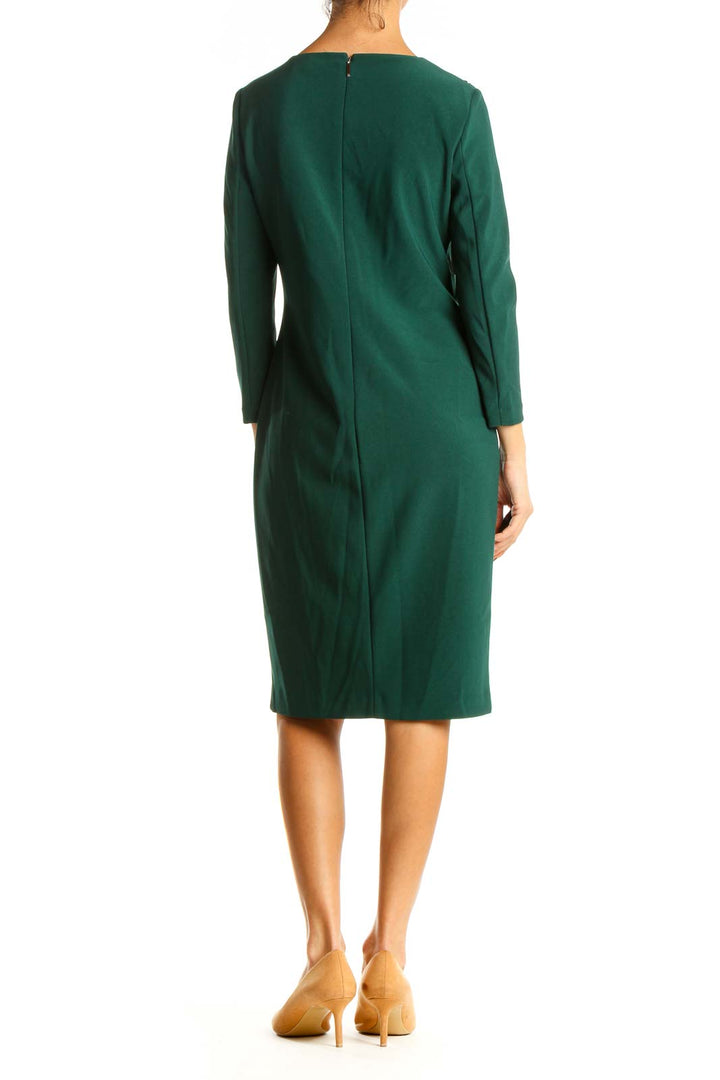 Green Solid Work Shift Dress