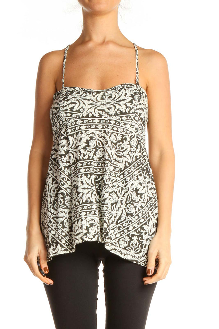 White Printed Casual Tank Top