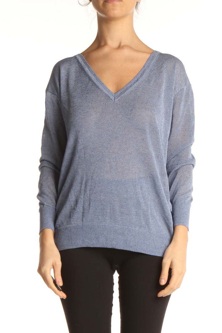 Blue Solid Casual Sweater