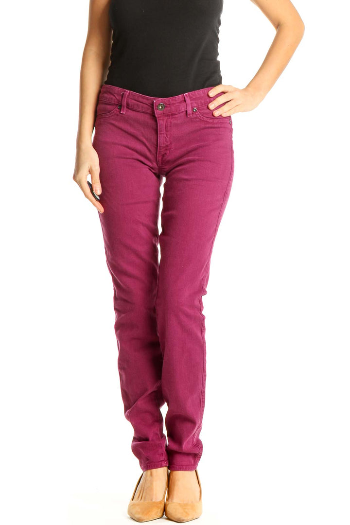 Pink Solid Casual Pants