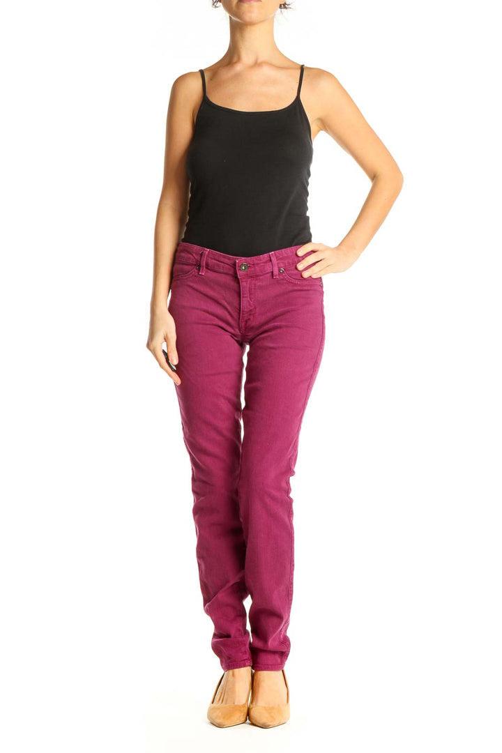 Pink Solid Casual Pants