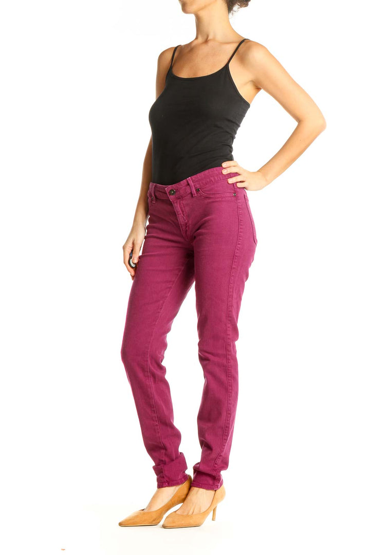 Pink Solid Casual Pants