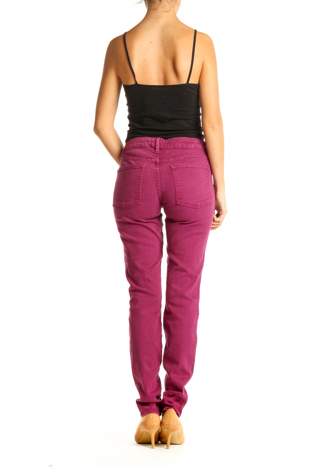 Pink Solid Casual Pants