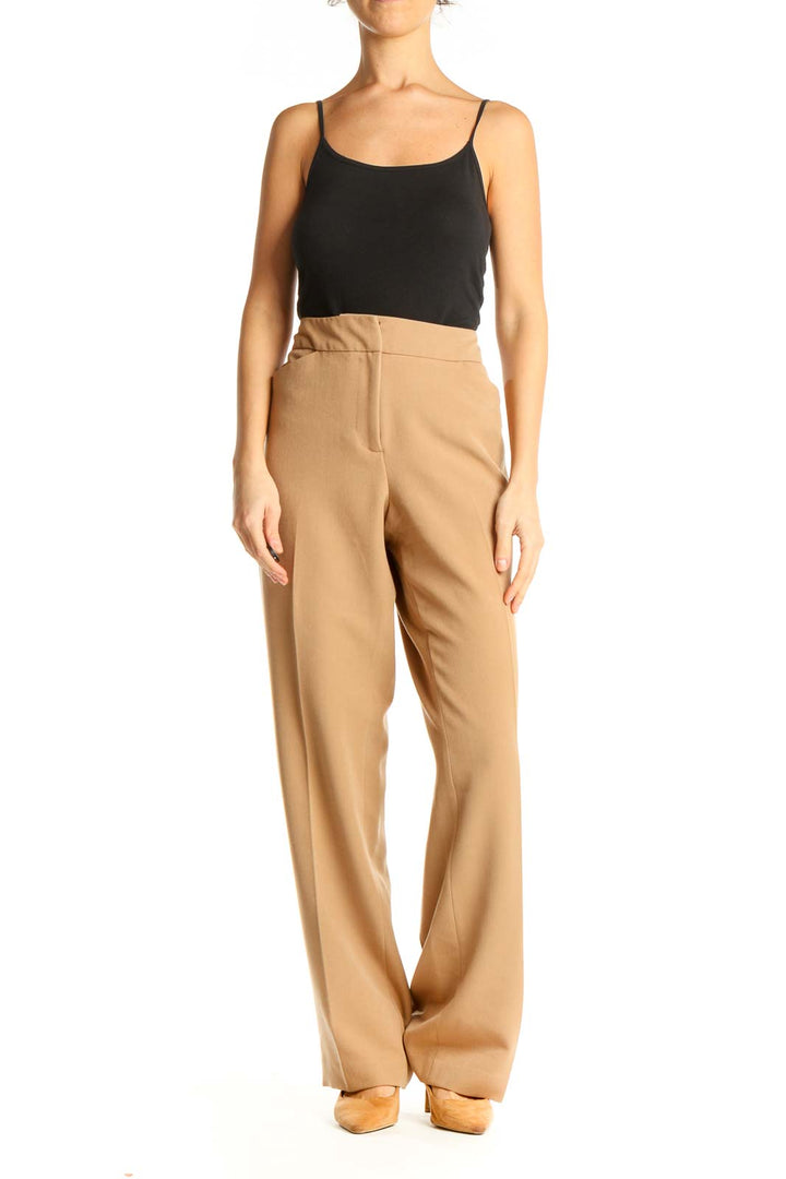 Beige Textured All Day Wear Trousers