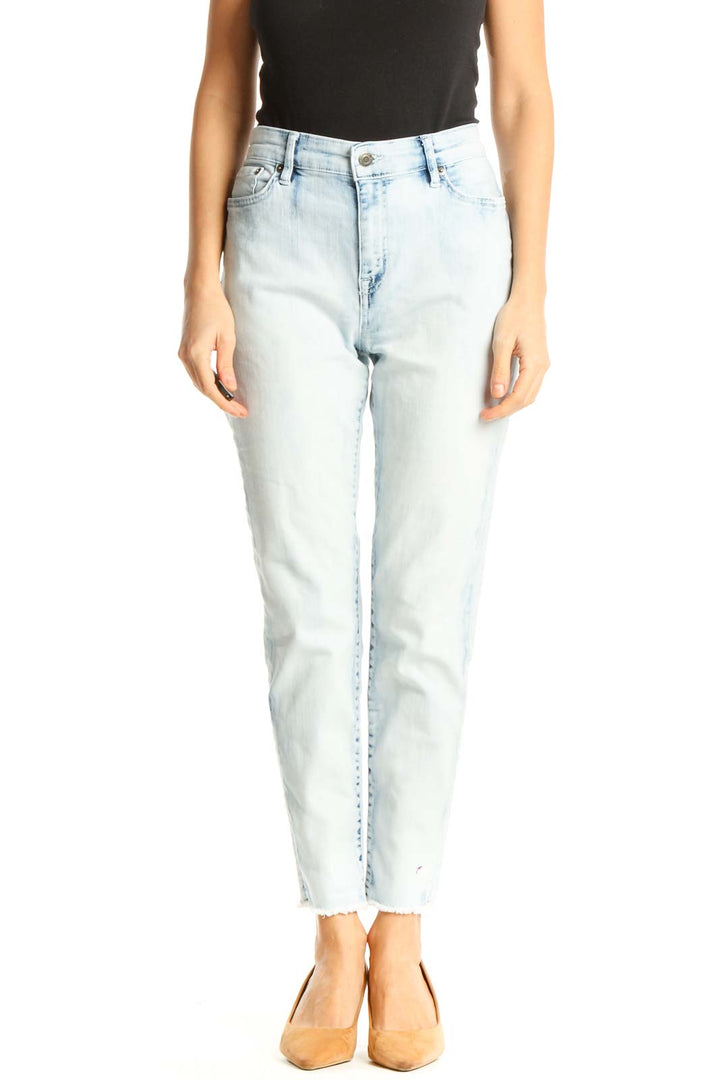 Blue Acid Wash Straight Leg Jeans