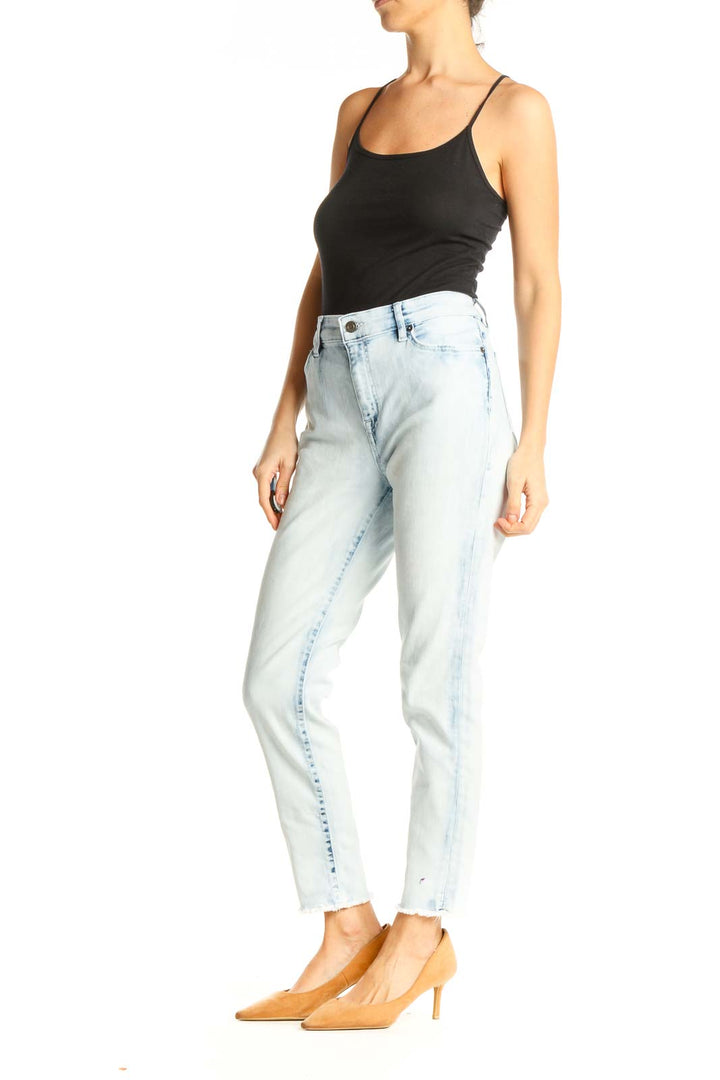 Blue Acid Wash Straight Leg Jeans