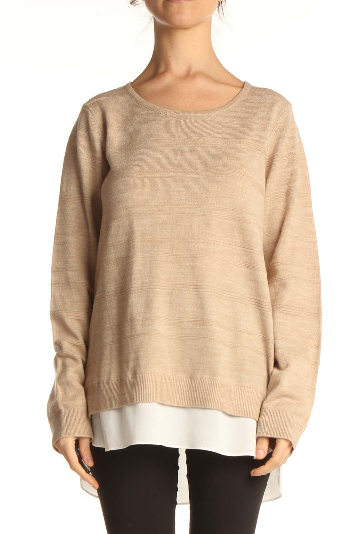 Beige Solid All Day Wear Sweater