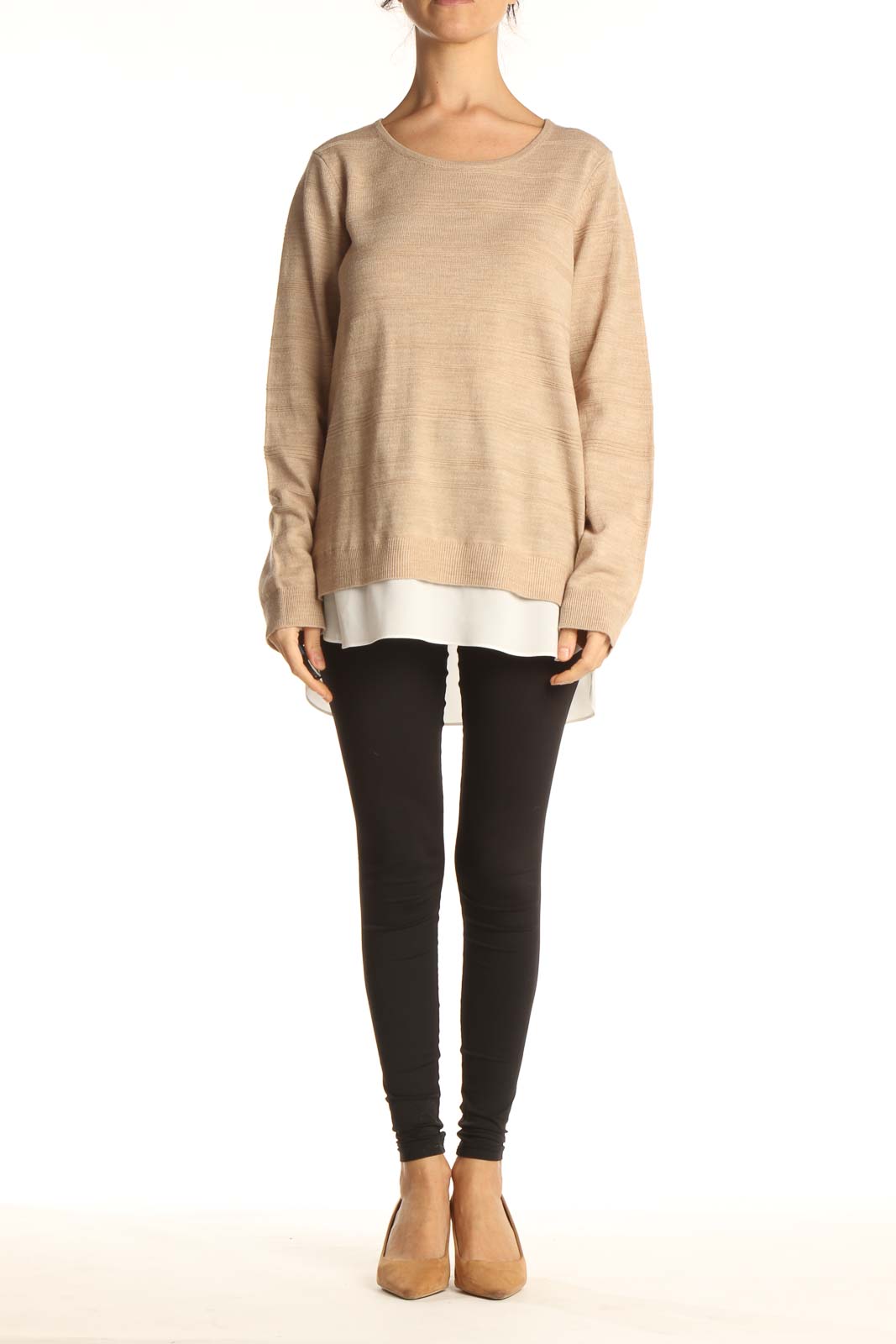 Beige Solid All Day Wear Sweater