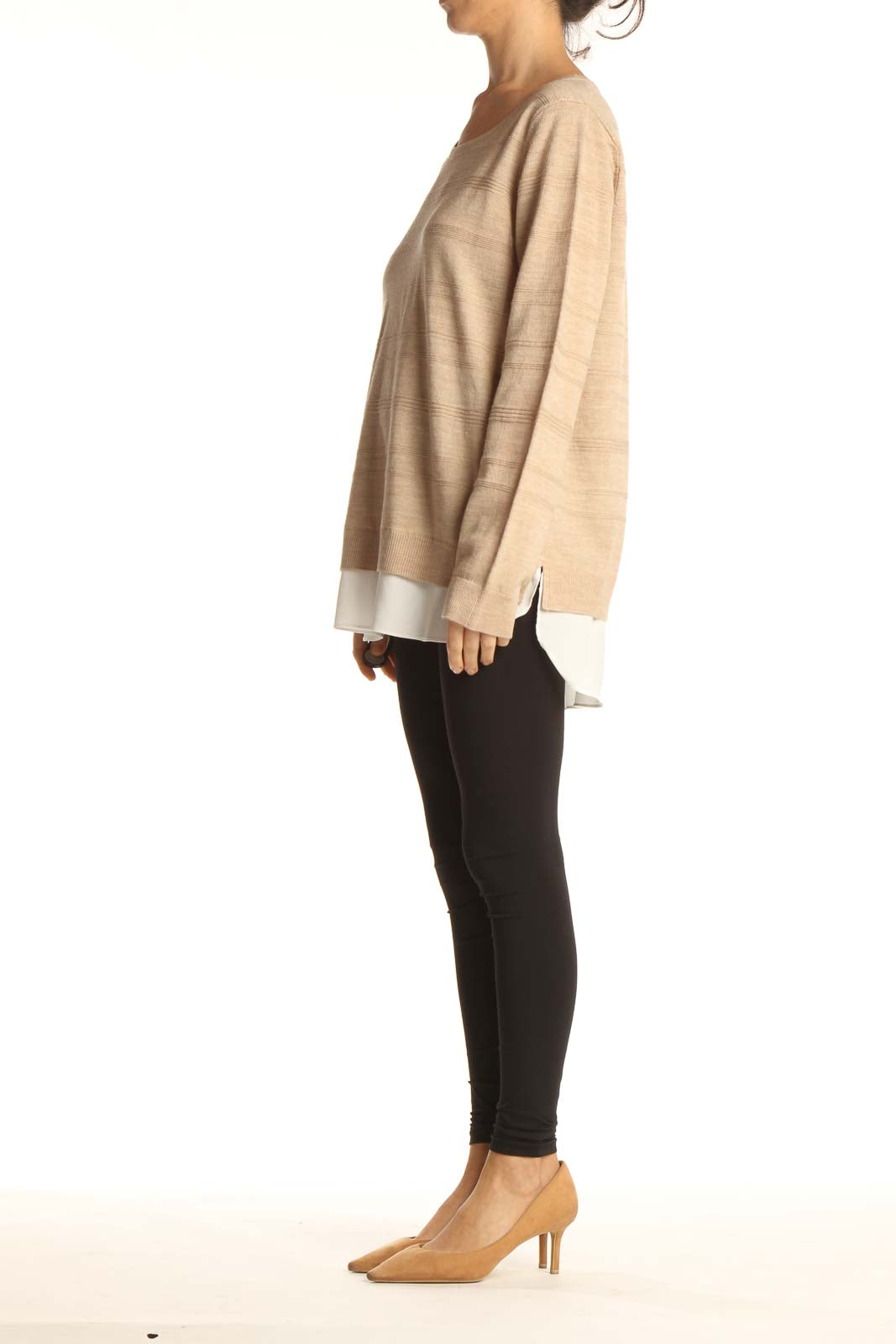 Beige Solid All Day Wear Sweater