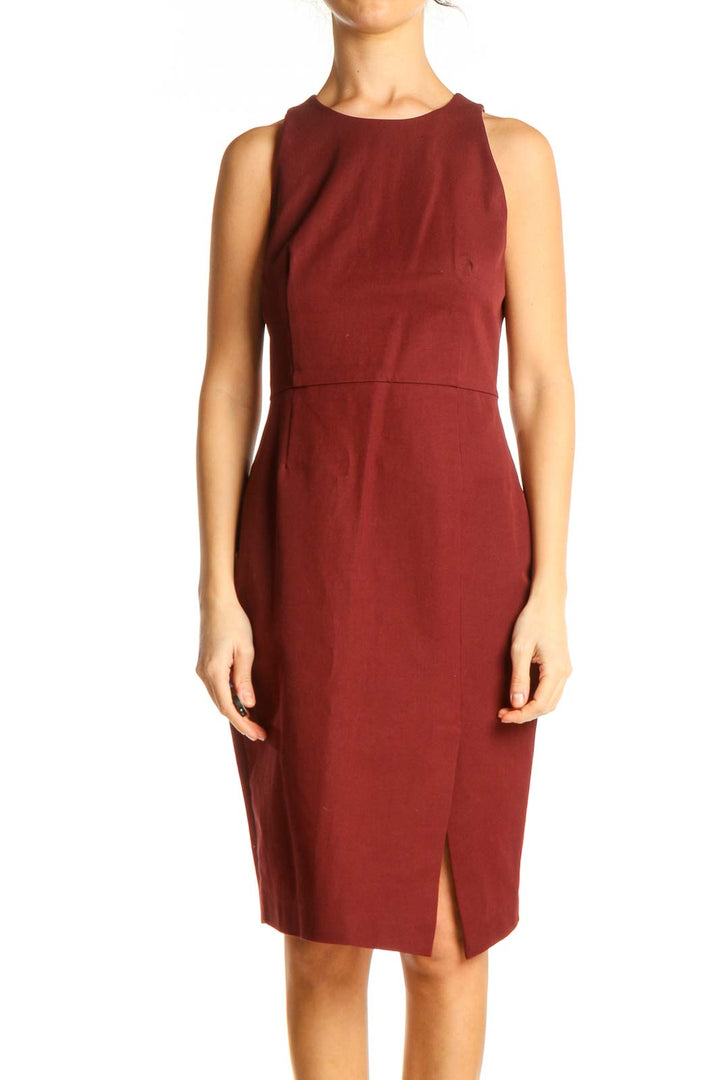 Red Solid Work Sheath Dress