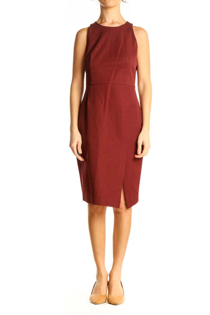 Red Solid Work Sheath Dress