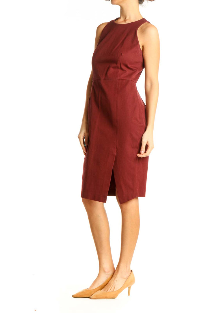 Red Solid Work Sheath Dress