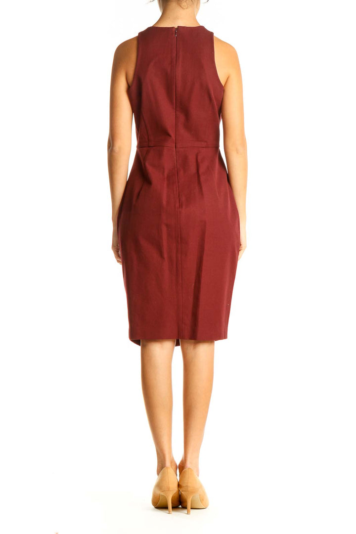 Red Solid Work Sheath Dress