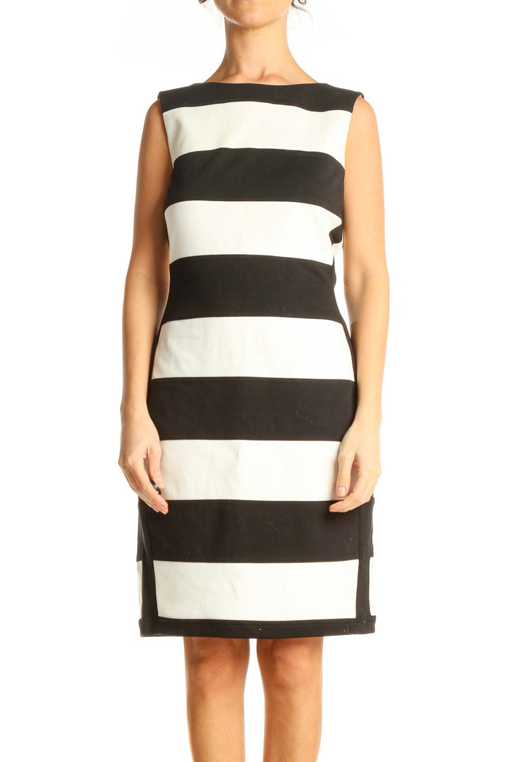 White Striped Classic Sheath Dress