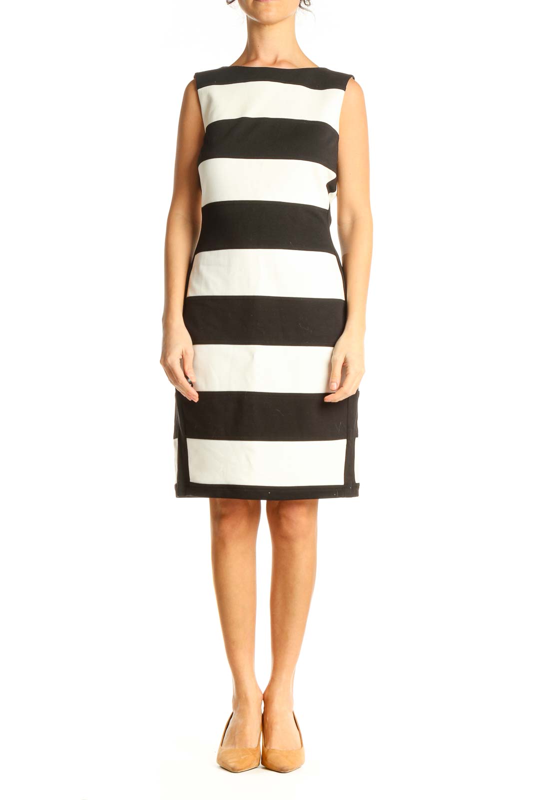 White Striped Classic Sheath Dress