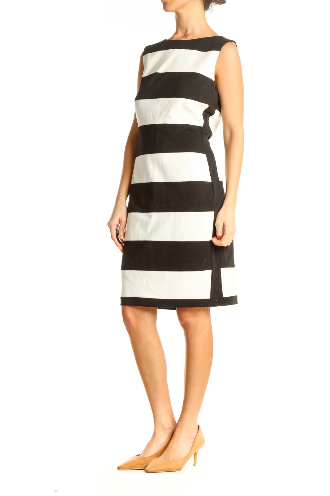 White Striped Classic Sheath Dress