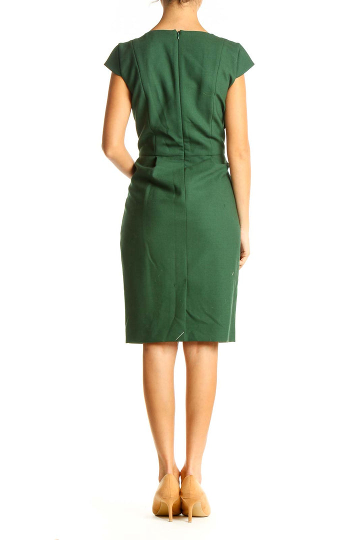 Green Solid Work Sheath Dress