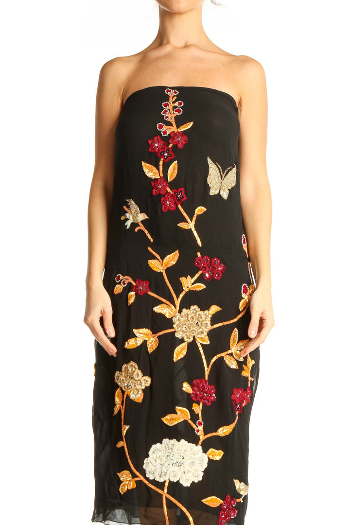 Black Floral Print Sheath Dress