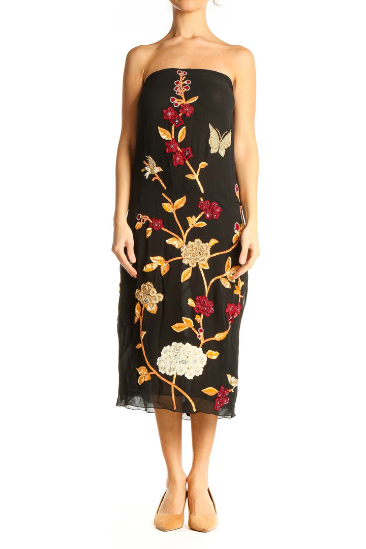 Black Floral Print Sheath Dress