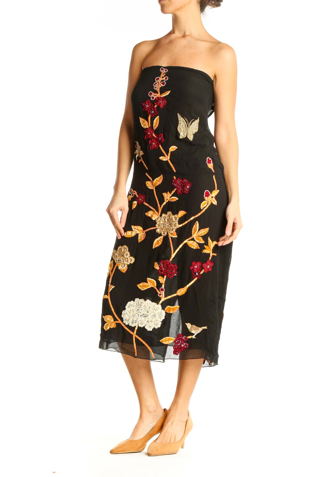 Black Floral Print Sheath Dress