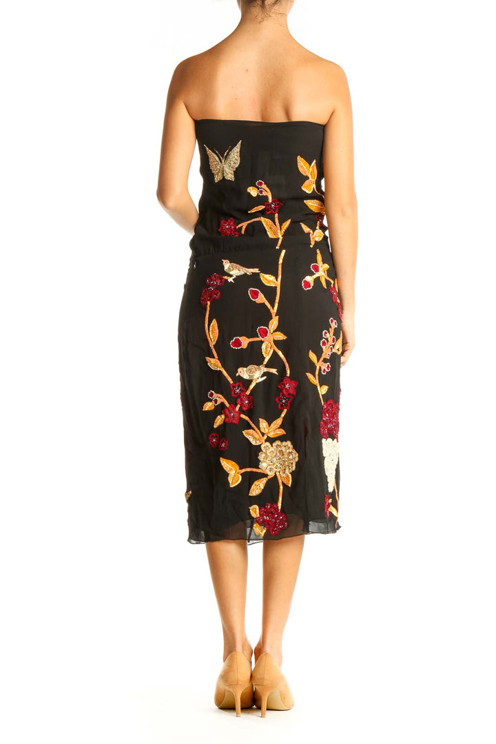 Black Floral Print Sheath Dress