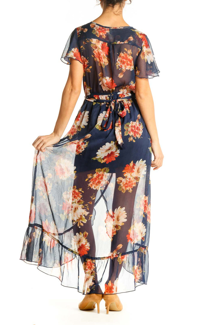 Blue Floral Print Fit & Flare Dress