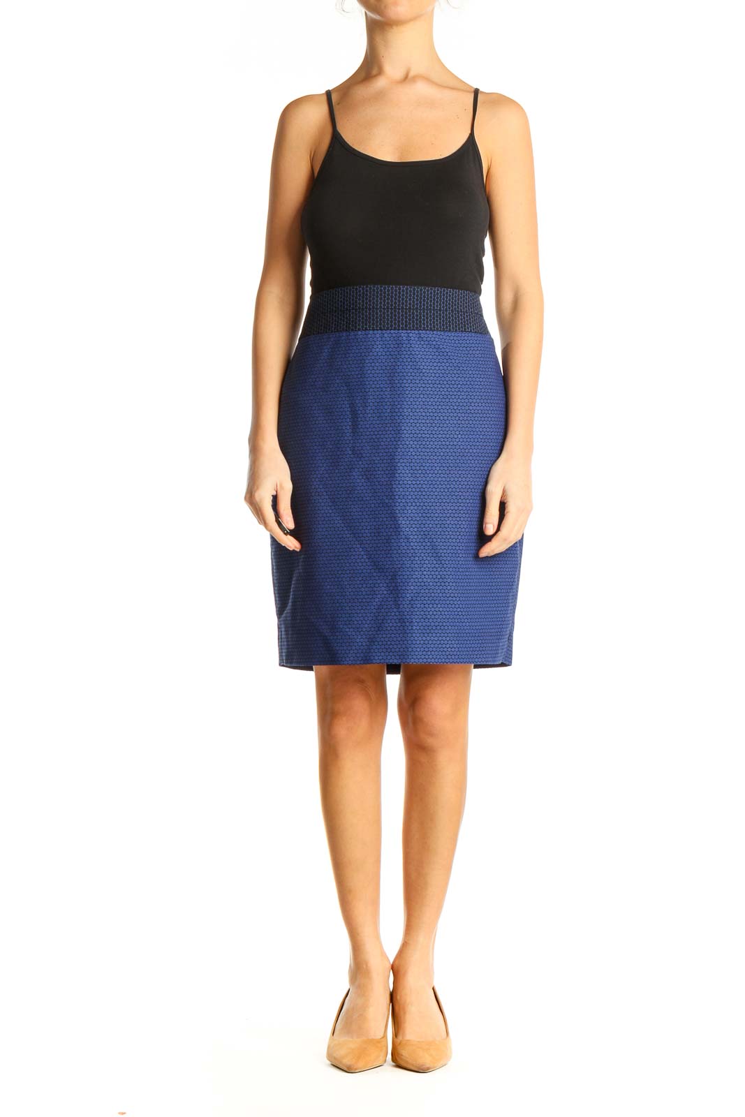 Blue Printed Classic Pencil Skirt