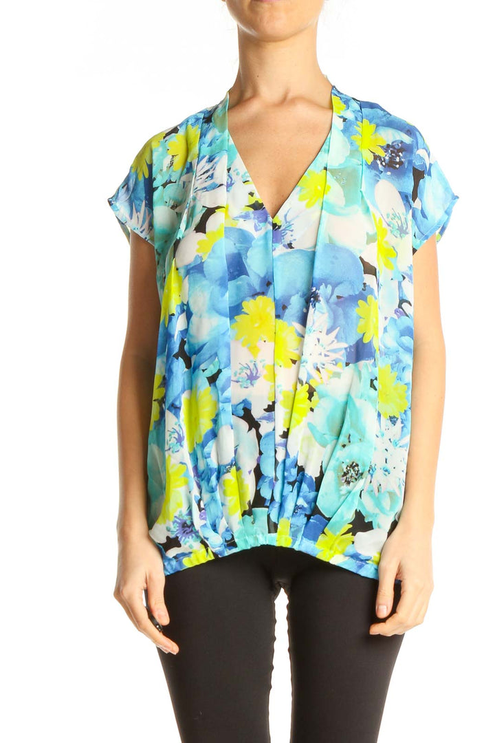 Blue Floral Casual Blouse