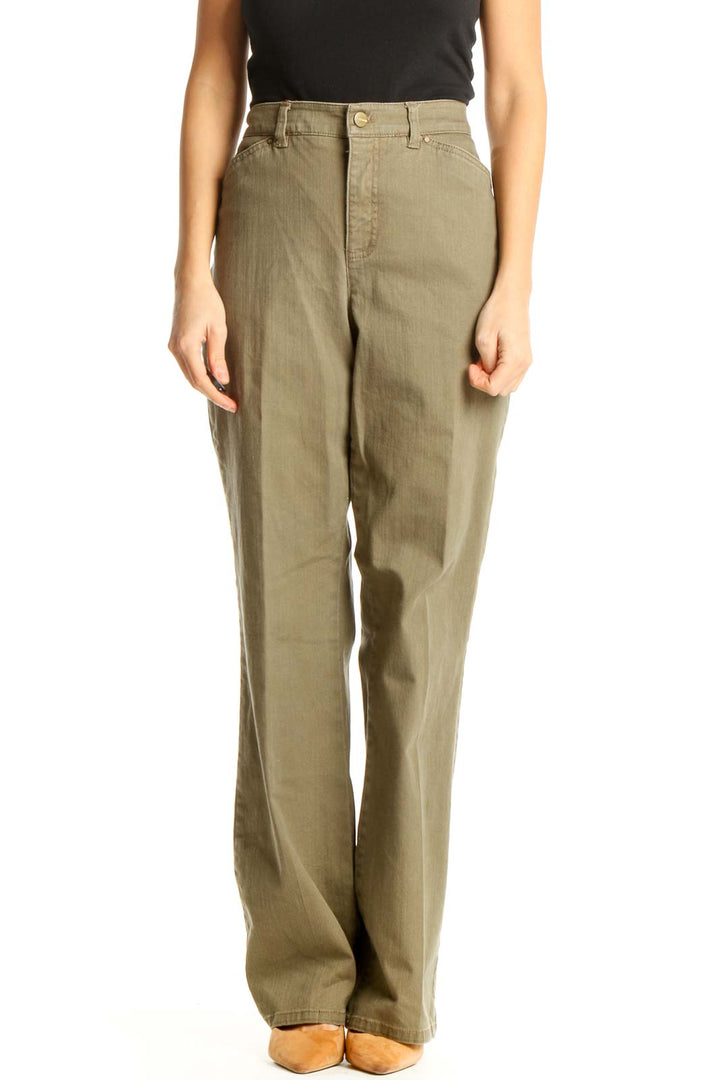 Green Textured Casual Pants