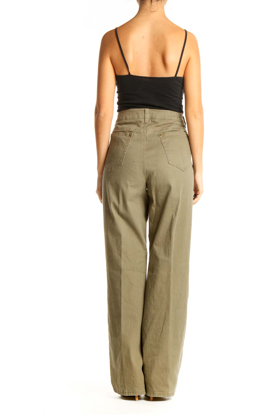 Green Textured Casual Pants