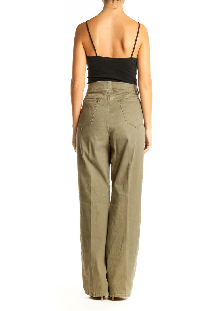 Green Textured Casual Pants