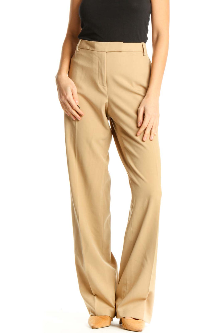 Beige Solid Classic Trousers