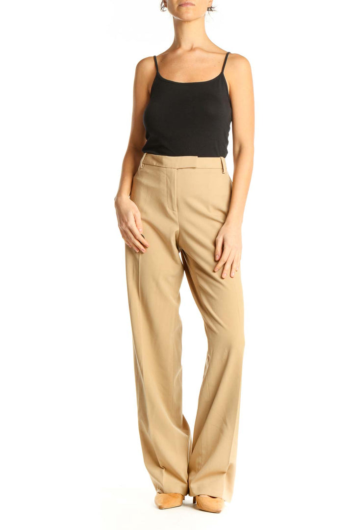 Beige Solid Classic Trousers