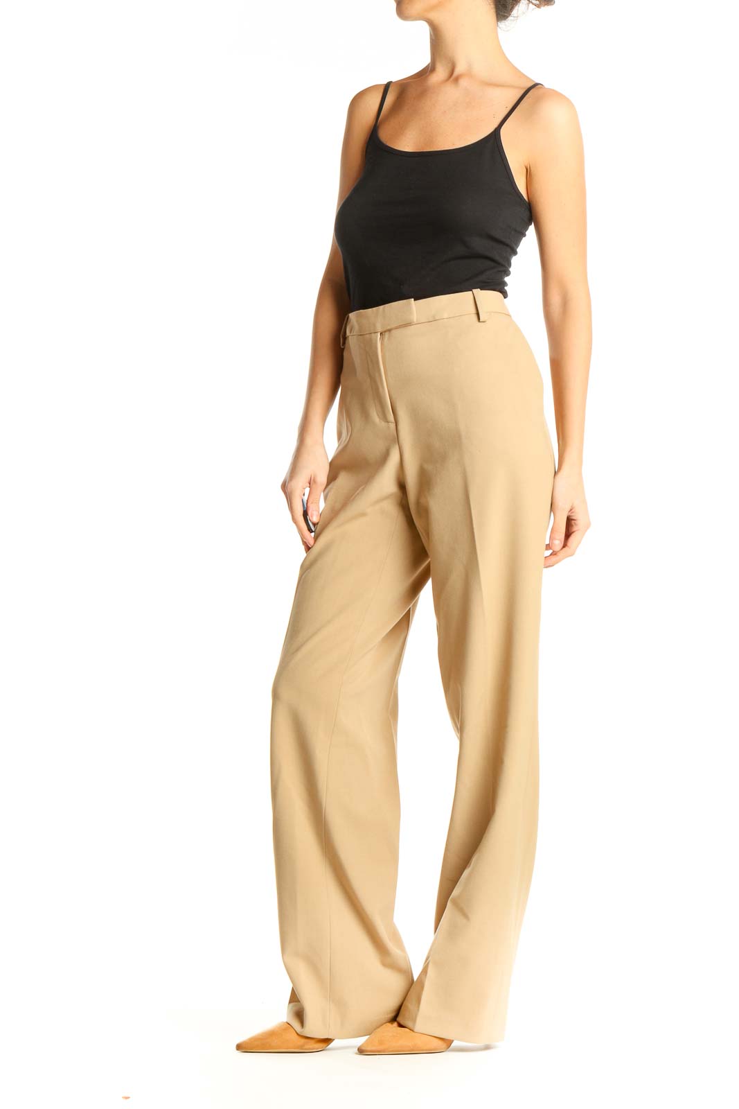 Beige Solid Classic Trousers