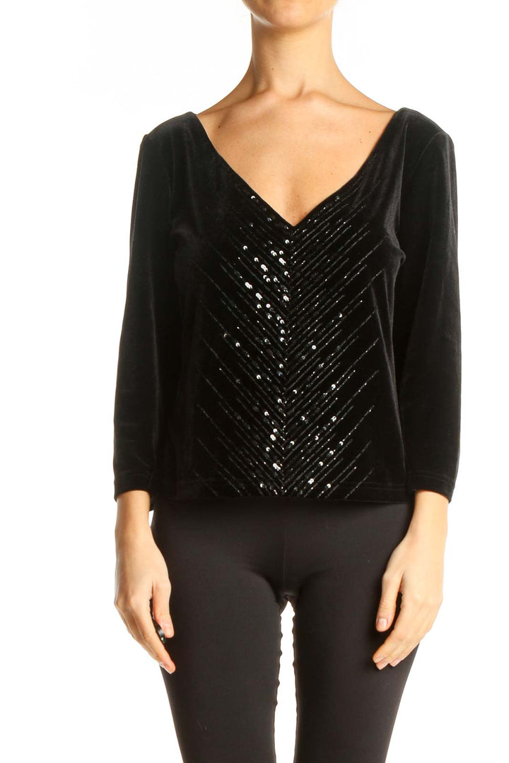 Black Sequin Party Blouse