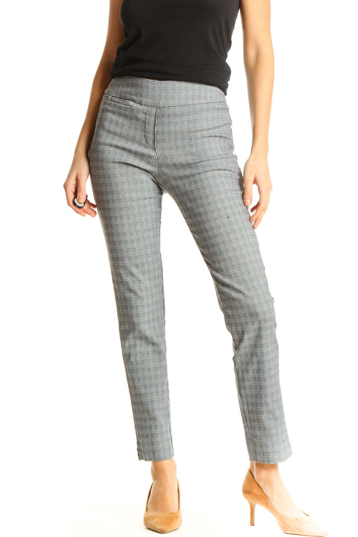 Gray Textured Casual Trousers