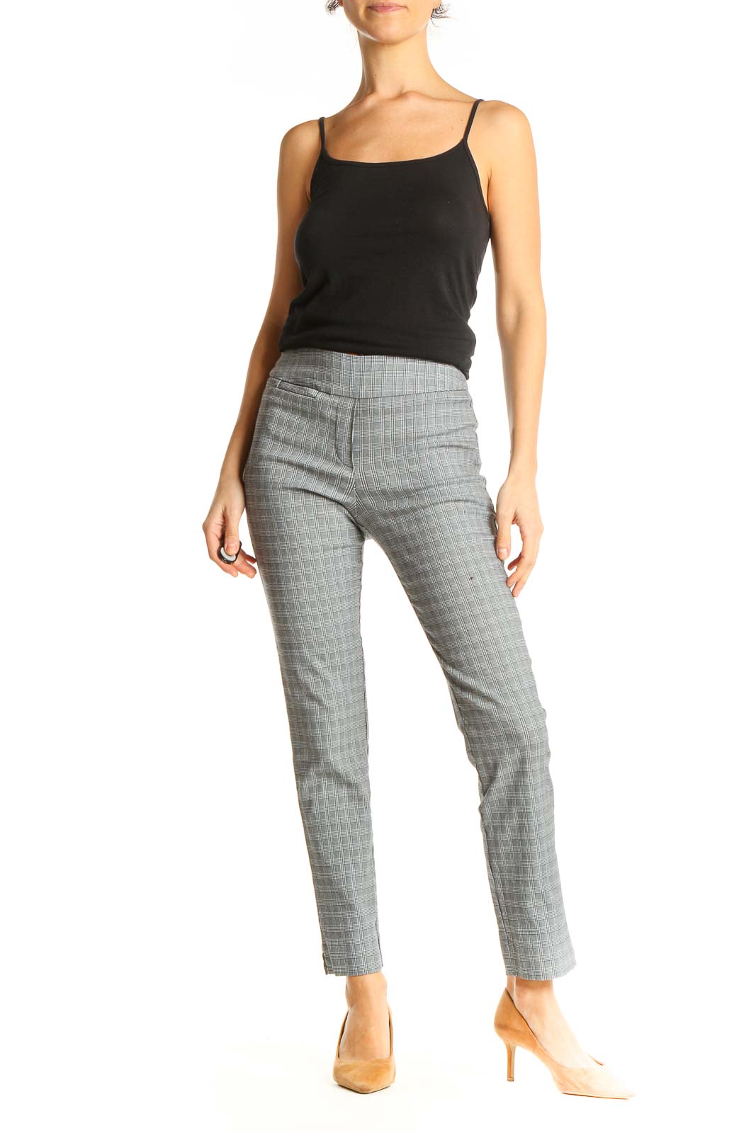 Gray Textured Casual Trousers