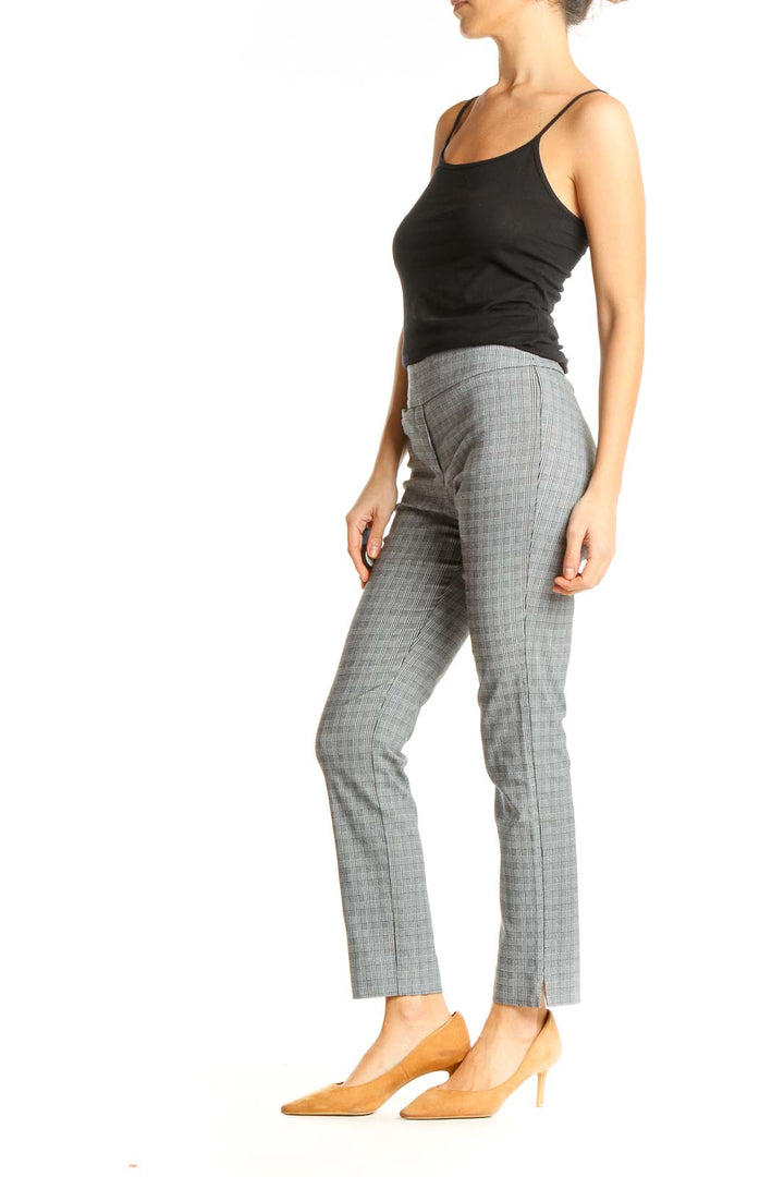 Gray Textured Casual Trousers