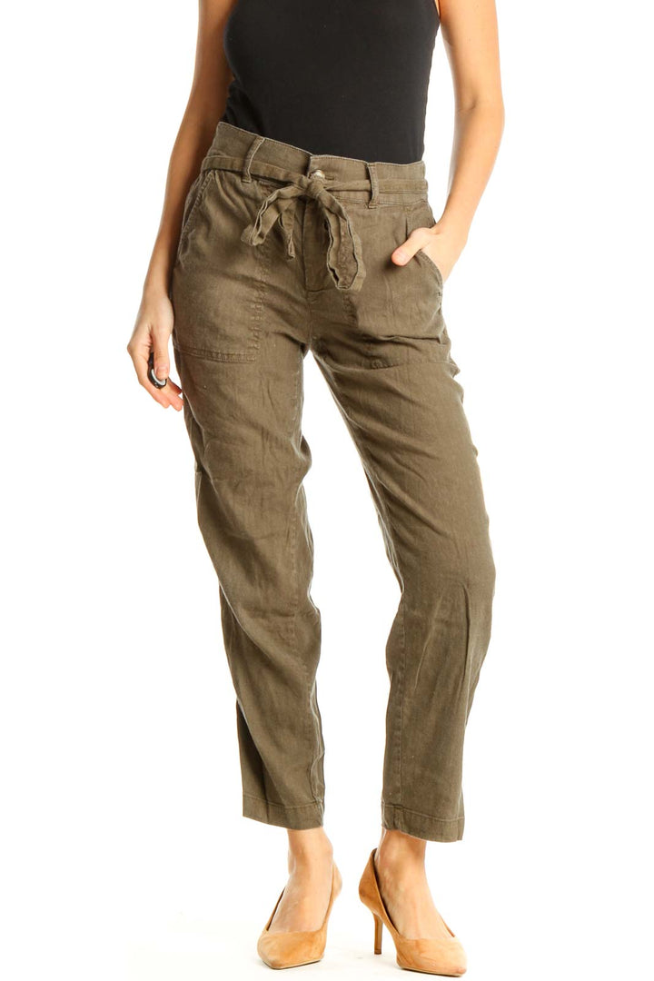 Brown Textured Casual Trousers