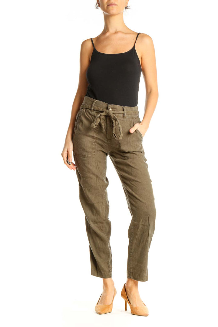 Brown Textured Casual Trousers