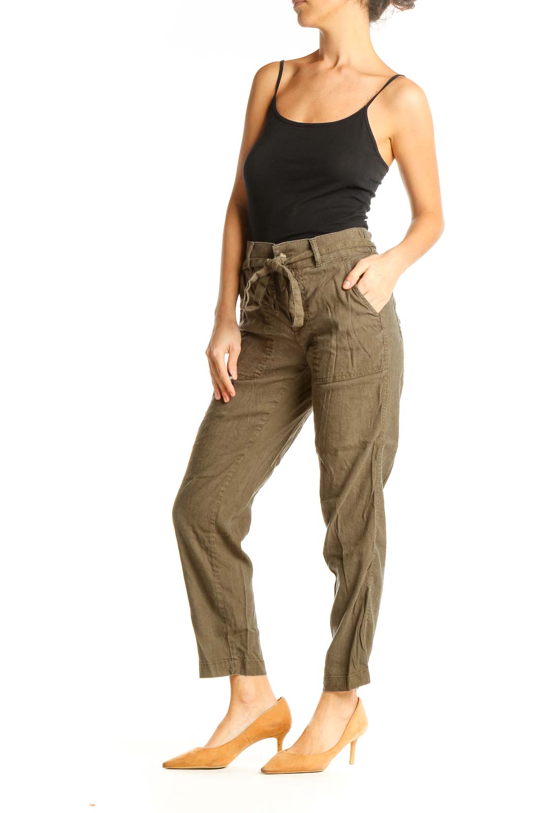 Brown Textured Casual Trousers