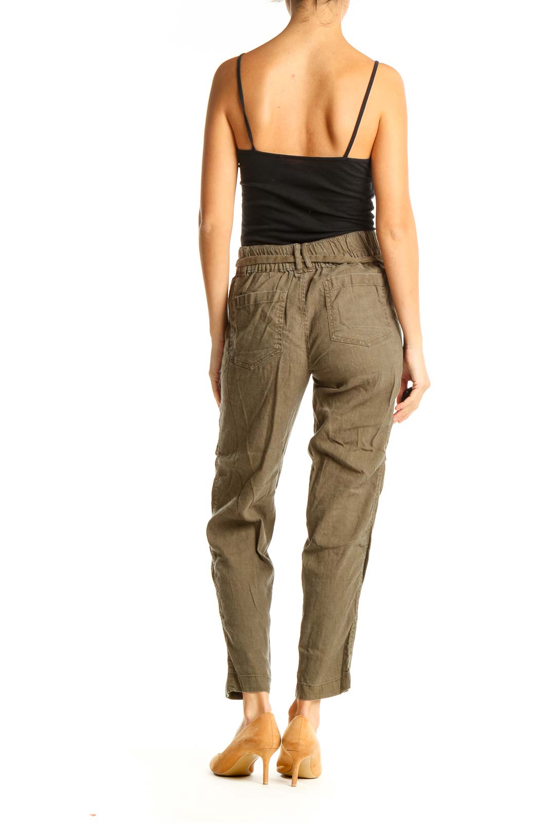 Brown Textured Casual Trousers