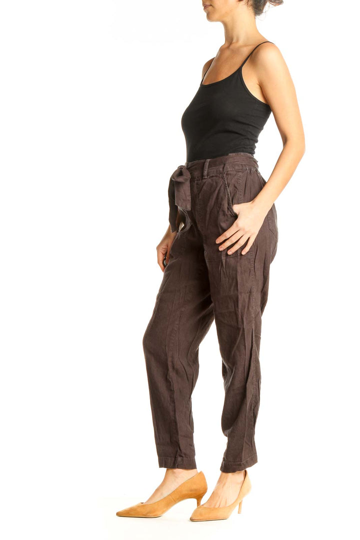 Brown Textured Casual Trousers