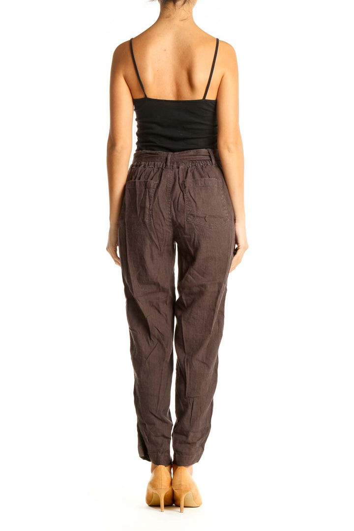 Brown Textured Casual Trousers