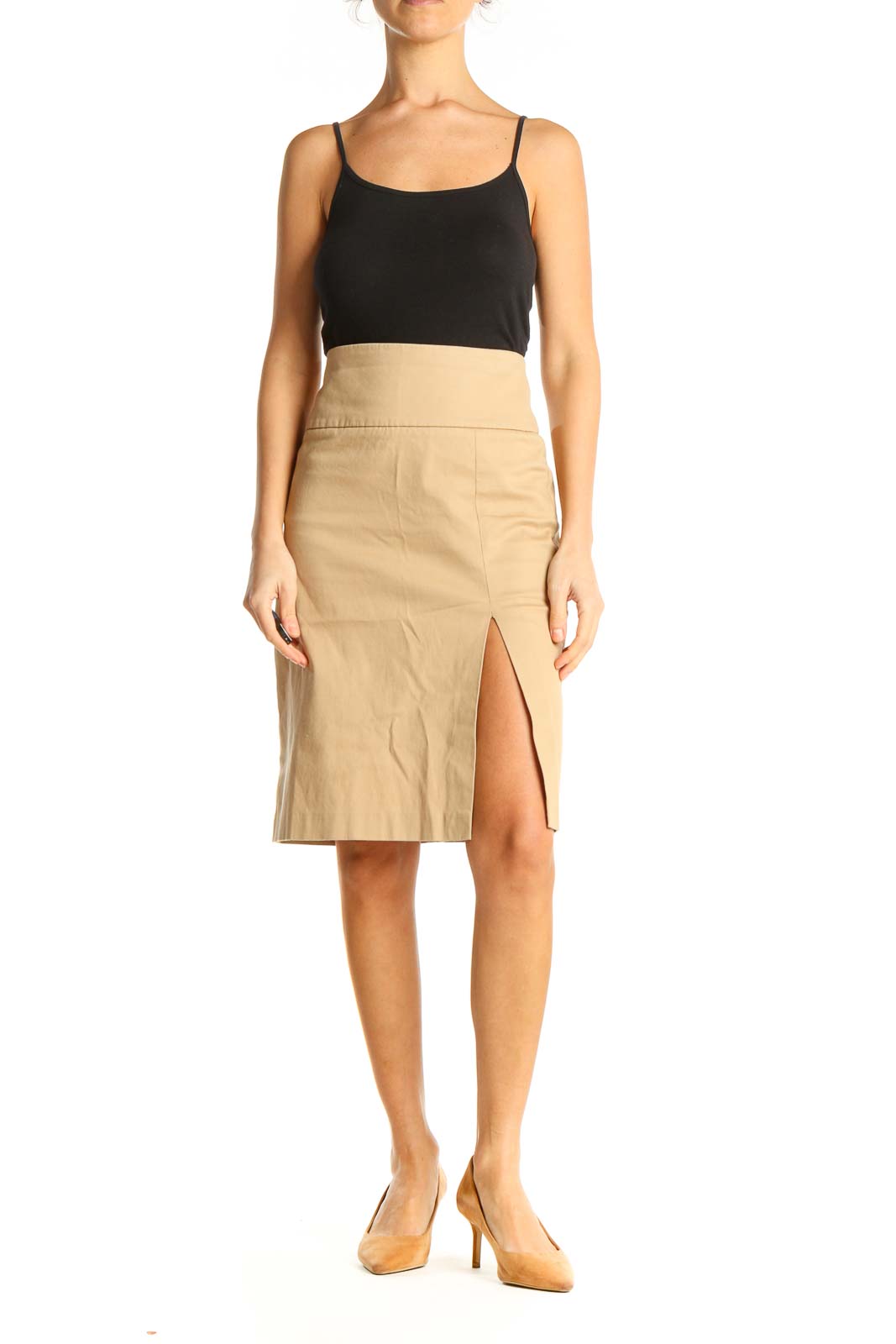 Beige Chic Pencil Skirt