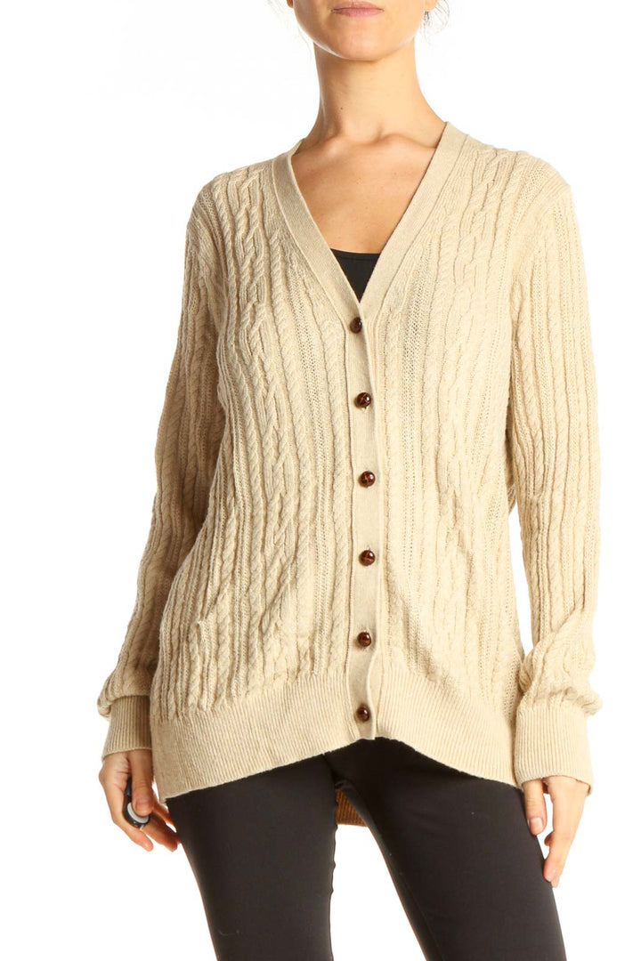 Beige Textured All Day Wear Sweater